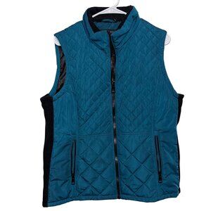 Andrew Marc Womens Quilted Sleeveless Vest Teal Black XL Zippered Pockets